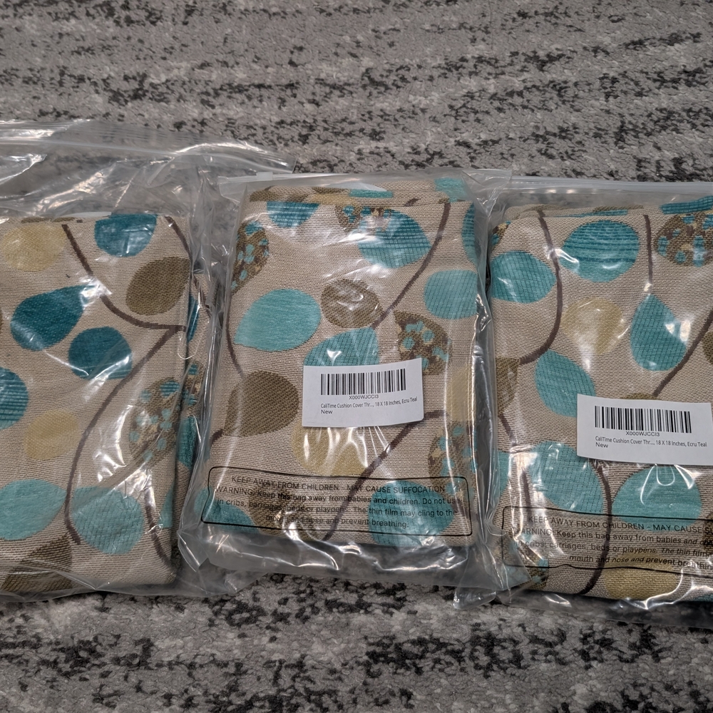 CaliTime Teal and Brown Leaf Cushion Covers - Set Of Three